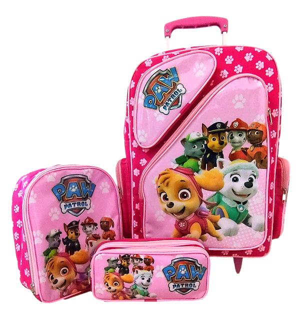 Kit Escolar Mochila Patrulha Canina Com Carrinho de Rodinha, Lancheira Térmica e Estojo
