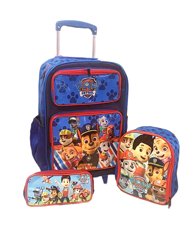 Kit Escolar Mochila Patrulha Canina Com Carrinho de Rodinha, Lancheira Térmica e Estojo