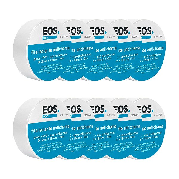 Fita Isolante Branca 19mm x 10m EOS Kit 10 Unidades