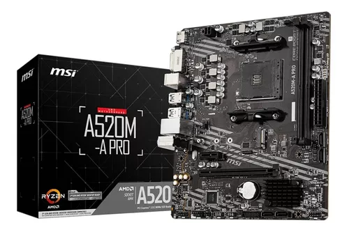 Placa Mãe Desktop Amd Am4 Ddr4 A520M A Pro Hdmi/ Dvi Matx Msi