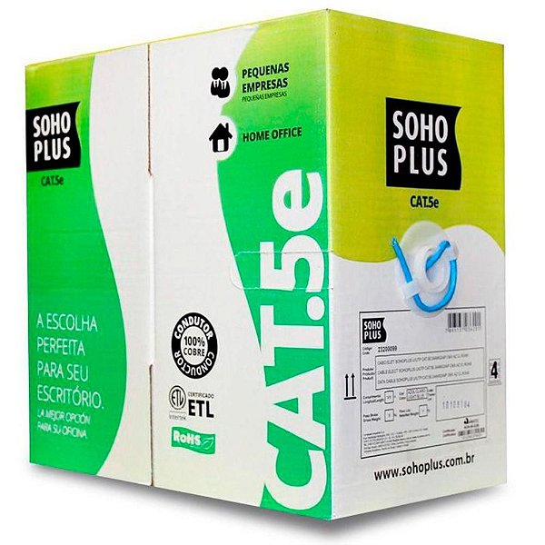 Cabo de Rede Trancado Lan Cat5e Branco Sohoplus Uutp Certificado (Por metro)