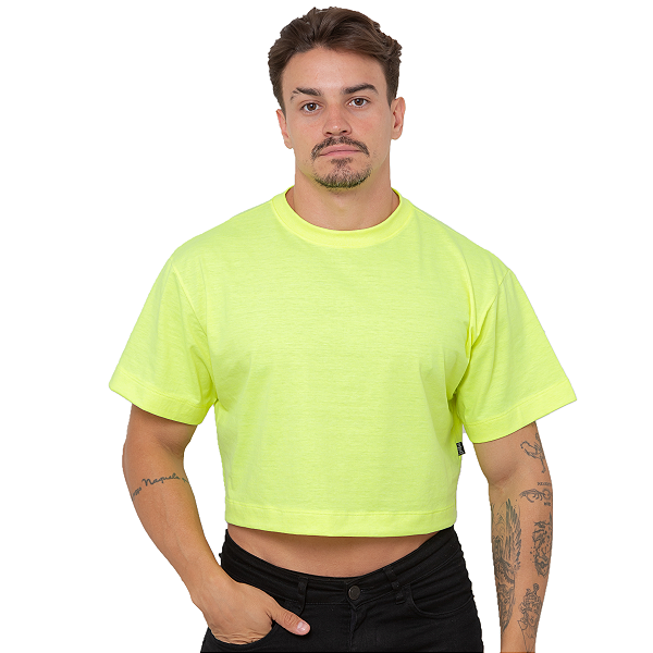 Cropped Oversized Masculino Amarelo Neon