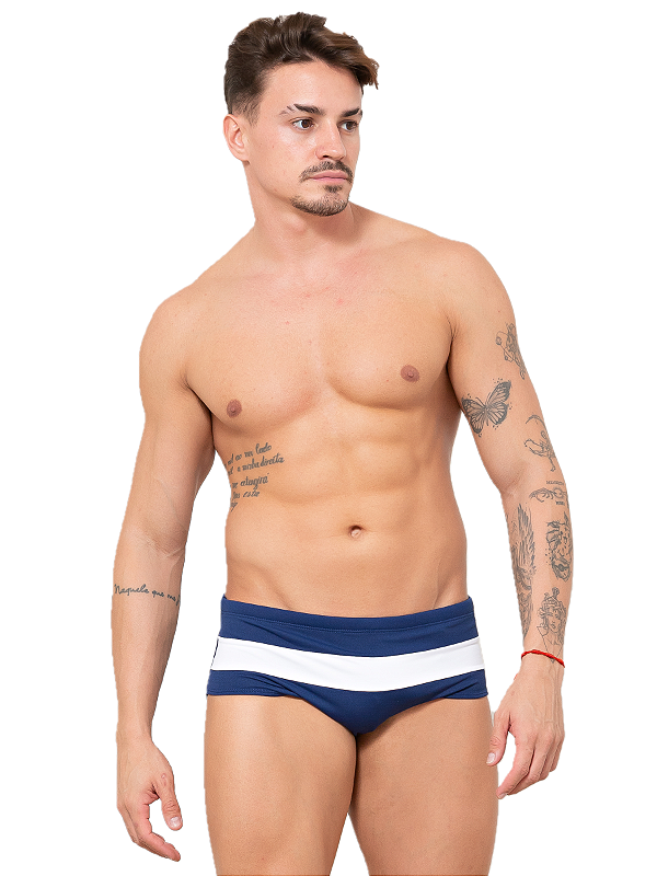Sunga Clássica Azul Marinho e Branco