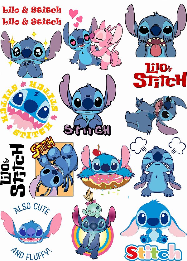 Cartela DTF UV A4 - Tema: Lilo & Stitch - Adesivo para produtos rígidos
