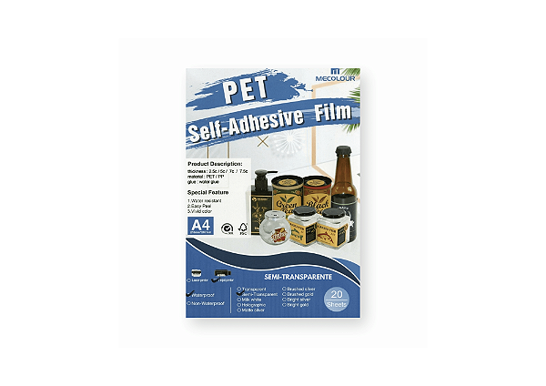 Pet Vinil Adesivo Semi Transparente p/Jato de Tinta - 20 Folhas