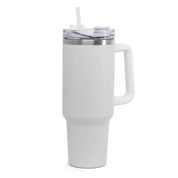 Copo Térmico 1200 ml - Aço Inox Branco Fosco c/ Tampa/ Canudo