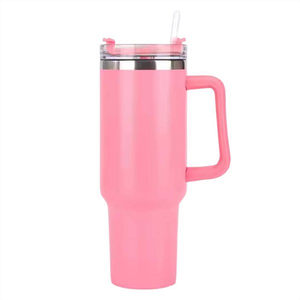 Copo Térmico 1200 ml - Aço Inox Rosa Fosco c/ Tampa/ Canudo