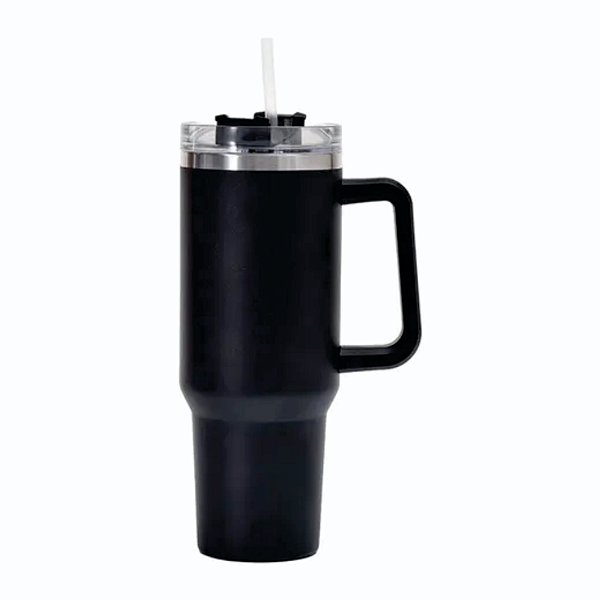 Copo Térmico 1200 ml - Aço Inox Preto Fosco c/ Tampa/ Canudo