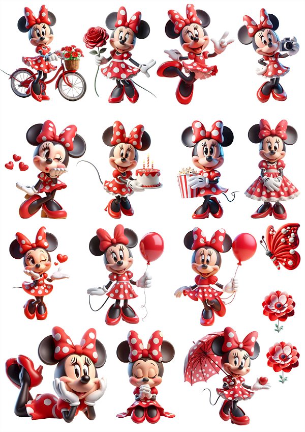 Cartela DTF UV A4 - Tema: MINNIE - Adesivo para produtos rígidos