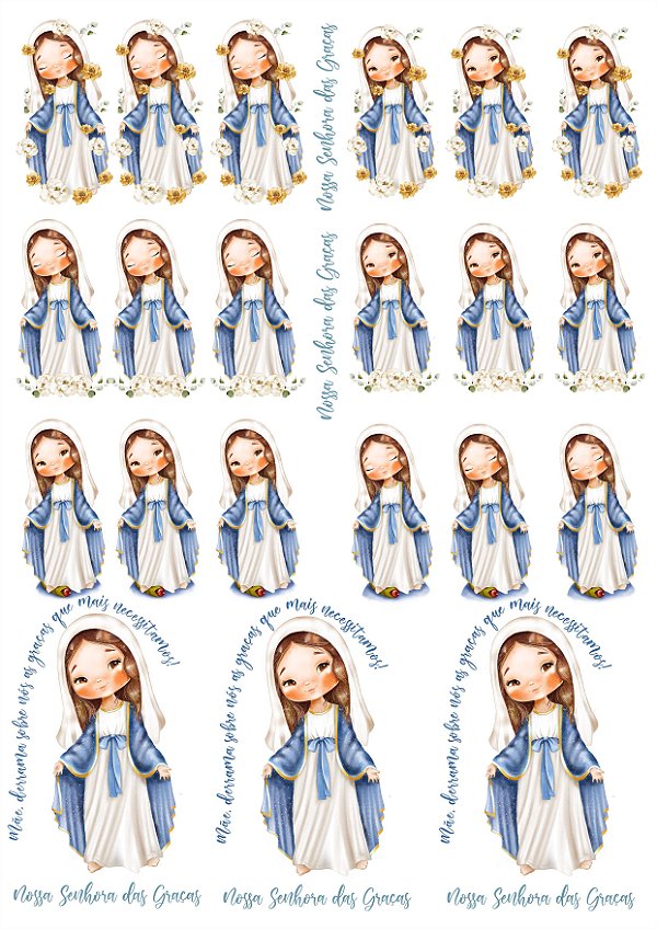 Cartela DTF UV A4 - Tema: NOSSA SENHORA DAS GRAÇAS - Adesivo para produtos rígidos