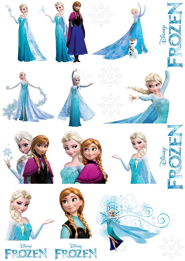 Cartela DTF UV A4 - Tema: FROZEN - Adesivo para produtos rígidos