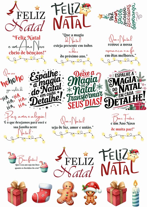 Cartela DTF UV A4 - Tema: NATAL 2 - Adesivo para produtos rígidos