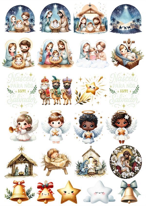 Cartela DTF UV A4 - Tema: NATAL 5 - Adesivo para produtos rígidos