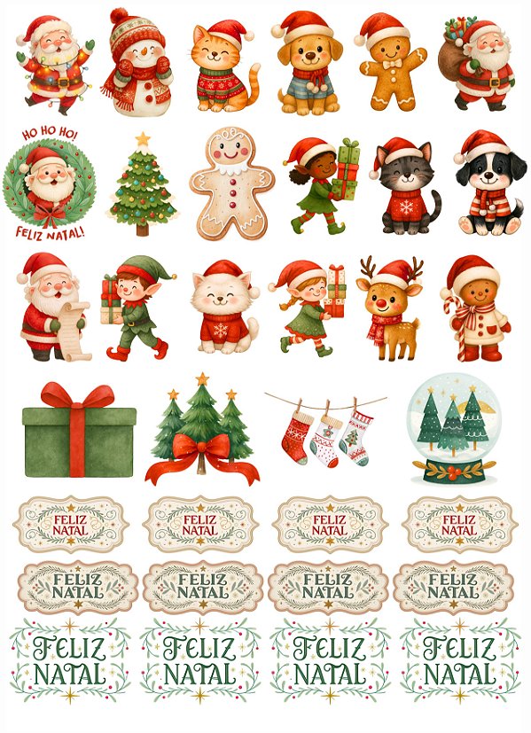 Cartela DTF UV A4 - Tema: NATAL 6 - Adesivo para produtos rígidos