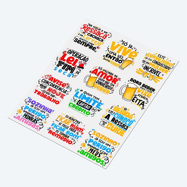 Cartela DTF UV A4 - Tema: CARNAVAL - Adesivo para produtos rígidos