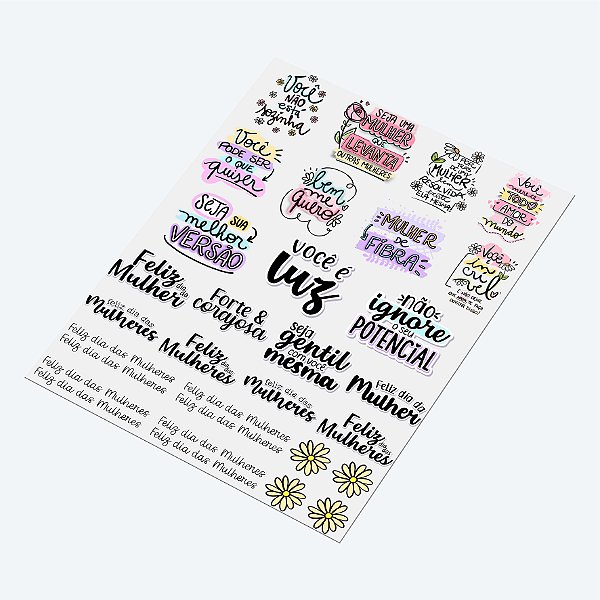 Cartela DTF UV A4 - Tema: DIA DAS MULHERES - Adesivo para produtos rígidos