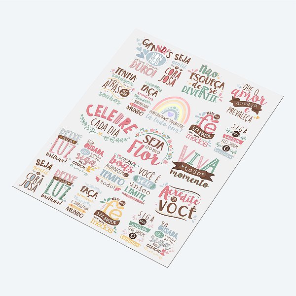 Cartela DTF UV A4 - Tema: Frases Motivacionais 2 - Adesivo para produtos rígidos