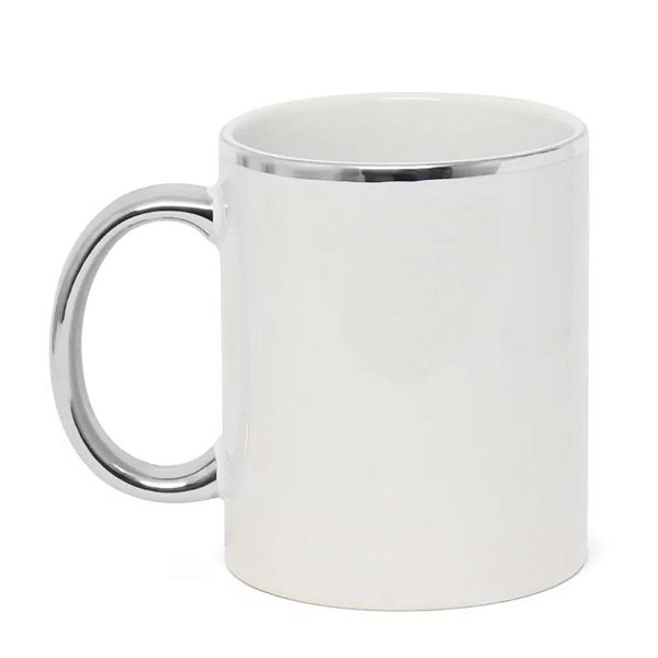 Caneca Branca com borda e alça prata 325 ml