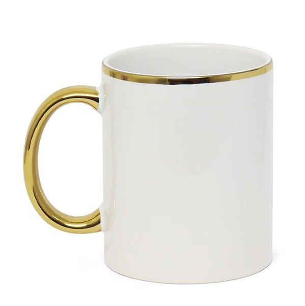 Caneca Branca com borda e alça dourada 325 ml
