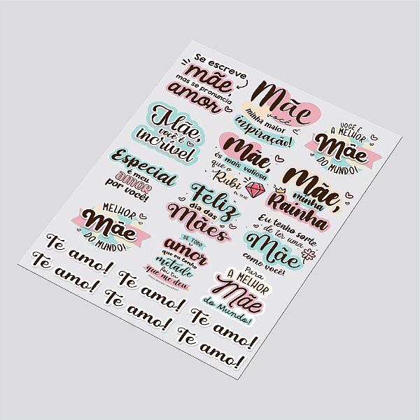 Cartela DTF UV A4 - Tema: DIA DAS MÃES 3 - Adesivo para produtos rígidos
