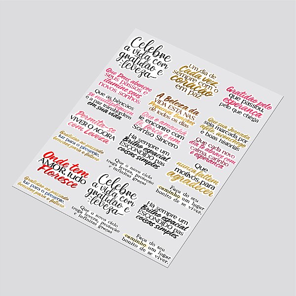 Cartela DTF UV A4 - Tema: FRASES MOTIVACIONAIS 8 - Adesivo para produtos rígidos