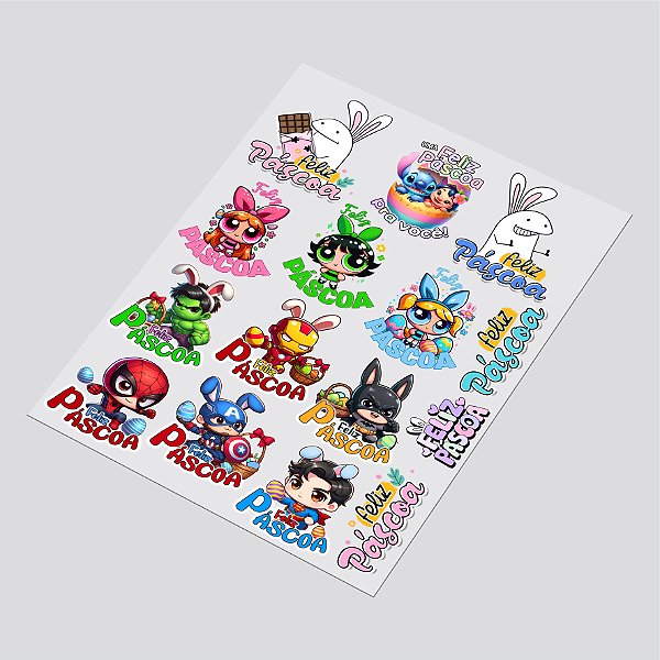 Cartela DTF UV A4 - Tema: PASCOA 1 - Adesivo para produtos rígidos