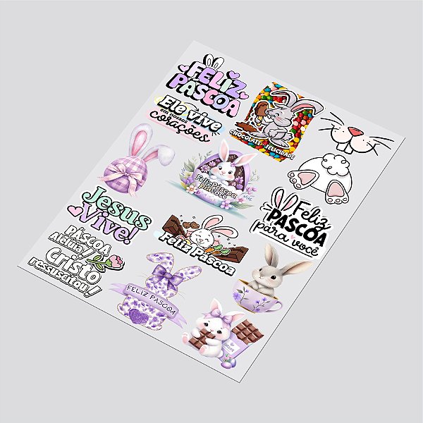 Cartela DTF UV A4 - Tema: PASCOA 2 - Adesivo para produtos rígidos