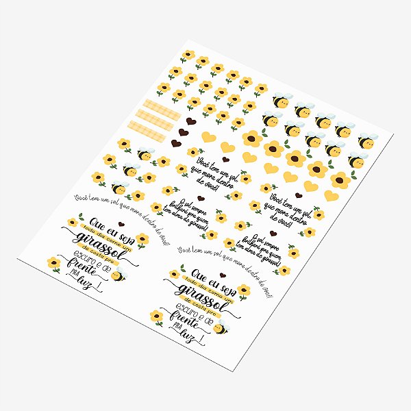 Cartela DTF UV A4 - Tema: Girassol - Adesivo para produtos rígidos