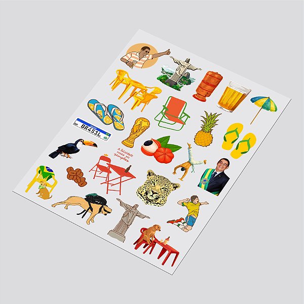 Cartela DTF UV A4 - Tema: BRASILIDADES 3 - Adesivo para produtos rígidos