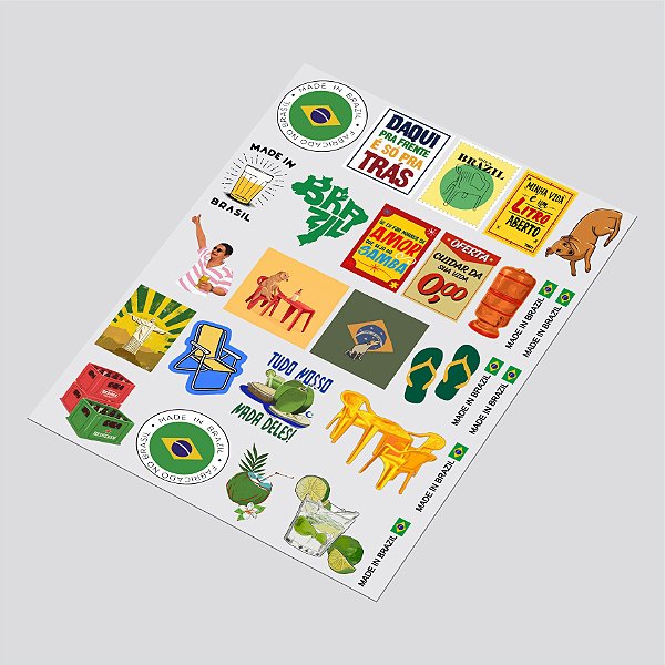 Cartela DTF UV A4 - Tema: BRASILIDADES 1 - Adesivo para produtos rígidos