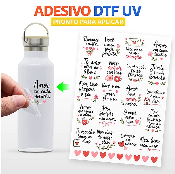 Cartela DTF UV A4 - Tema: DIA DOS NAMORADOS 8 - Adesivo para produtos rígidos