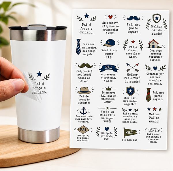 Cartela Adesivo DTF UV A4 - DIA DOS PAIS 4 - Para Personalizados, Lembrancinhas, Canecas, Copos, Garrafas e Presentes