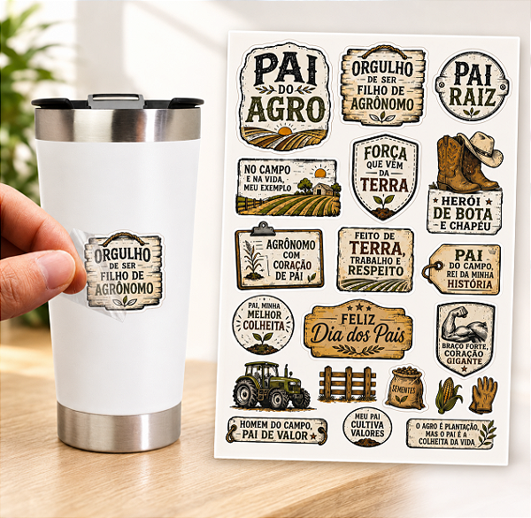 Cartela Adesivo DTF UV A4 - DIA DOS PAIS 6 - Para Personalizados, Lembrancinhas, Canecas, Copos, Garrafas e Presentes