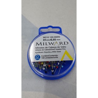 Alfinete Cabeça de Vidro Coats c/ 100 unidades + Alfineteira
