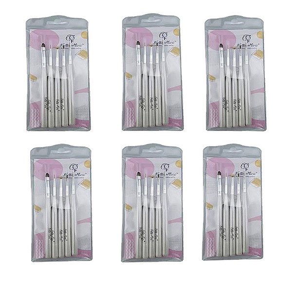 Kit Pincel para Unhas Artísticas com 5 Pincéis Hello Mini KIT-350-1 – Kit c/ 06 unid