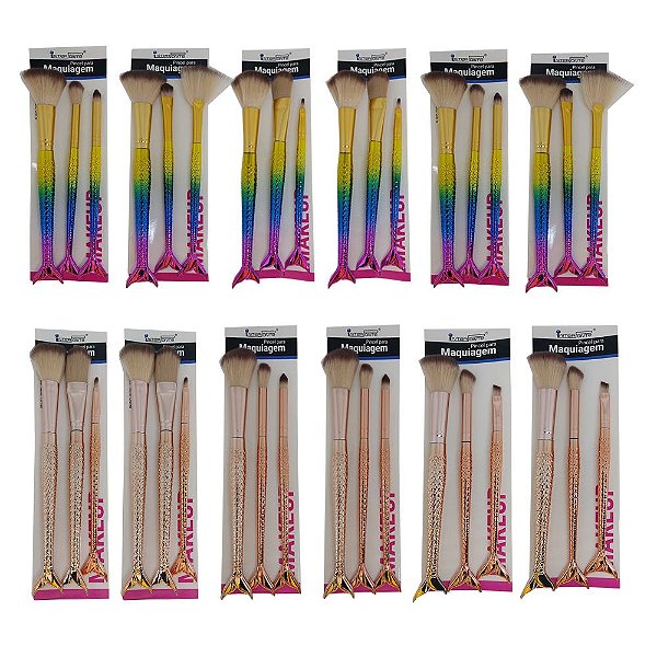 Kit de Pincel para Maquiagem Sereia Interponte HS76628 – Pcte c/ 12 unid
