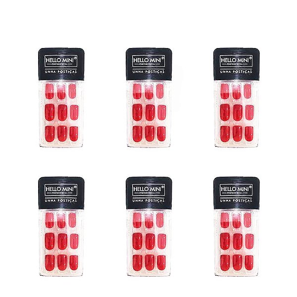 Unhas Postiças Auto Colante Vermelho Cintilante Hello Mini OY174-61 – Kit c/ 06 unid
