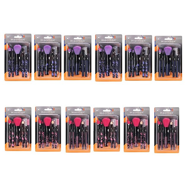 Kit com 5 Pincéis para Maquiagem Macrilan KP5-35 – Pcte c/ 12 unid