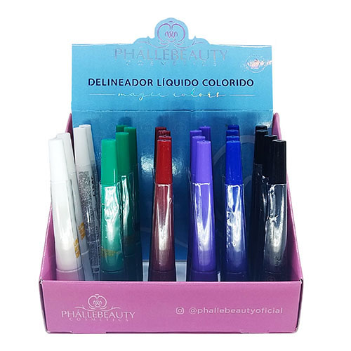 Delineador Líquido Colorido Phállebeauty PH03032 - Box c/ 24 unid