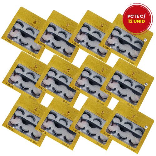 Cílios Postiços com 03 pares + Pinça Sabrina Sato SS-1405 - Pcte c/ 12 unid