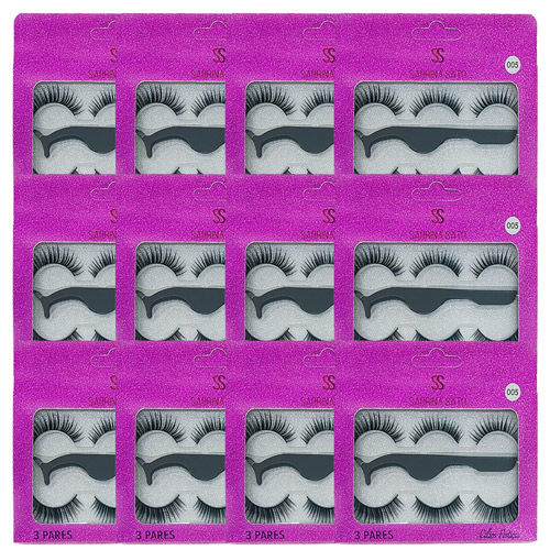 Cílios Postiços com 03 pares + Pinça Sabrina Sato SS-1409 - Pcte c/ 12 unid