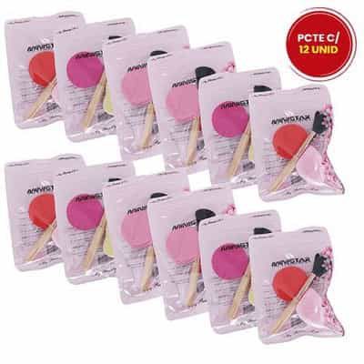 Kit com Pincel e Esponjas para Maquiagem Ministar - Pcte c/ 12 unid
