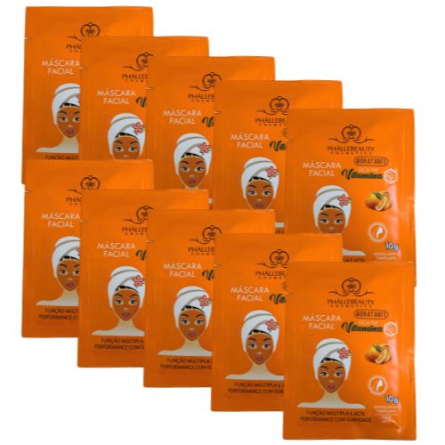 Máscara Facial Hidratante Vitamina C Phállebeauty PH018 - Pcte c/ 10 unid