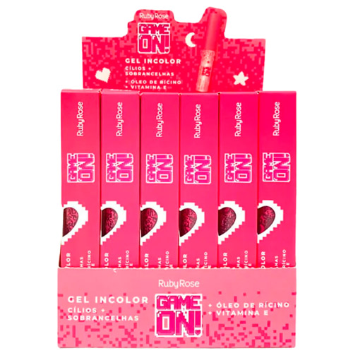 Gel Incolor para Cílios + Sobrancelhas Game On Ruby Rose HB-509 - Box c/ 24 unid