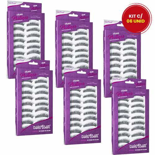 Cílios Postiços Fios Longos Volumosos e Espaçados com 10 pares Macrilan CL308 - Kit c/ 06 unid