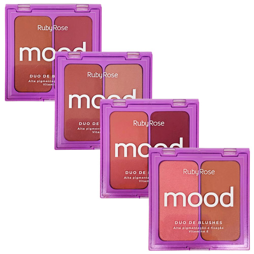 Duo de Blushes Mood Ruby Rose HB-870M - Kit c/ 04 unid