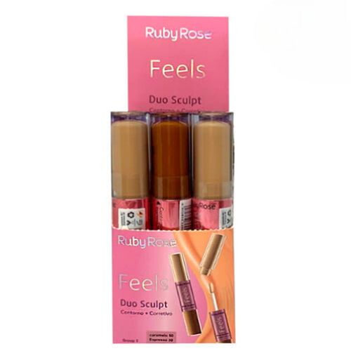 Corretivo e Contorno Duo Sculpt Feels Mel 30/Coco Queimado 20 Ruby Rose HB-8101 - Box c/ 12 unid