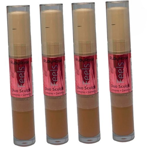 Corretivo e Contorno Duo Sculpt Feels Mel 30/Coco Queimado 20 Ruby Rose HB-8101 - Kit c/ 04 unid