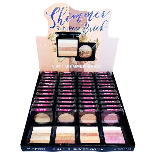 Pó Iluminador 5 em 1 Shimmer Brick Ruby Rose HB-7226 - Box c/ 48 unid