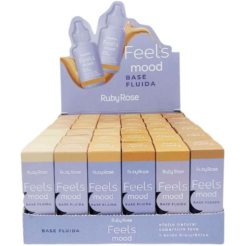 Base Líquida Fluida Feels Mood  Grupo 01 Tons Claros Ruby Rose HB-901/G1 - Box c/ 36 unid